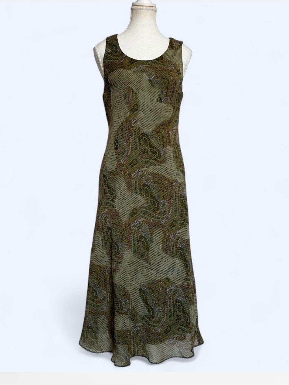 Studio I Olive Paisley Sleeveless Maxi Dress